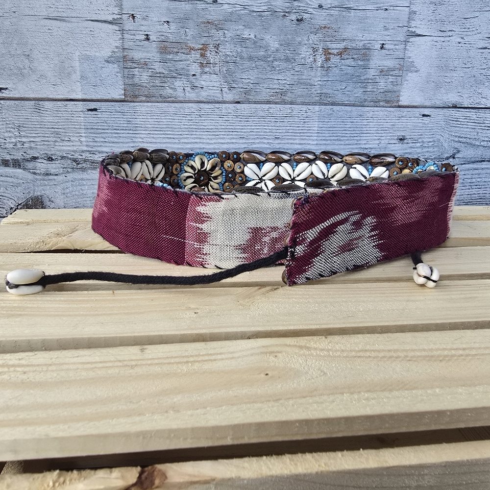 Beaded Cowrie Bohemian Beach Shell Tie Up Belt 33.5" - Picture 8 of 9